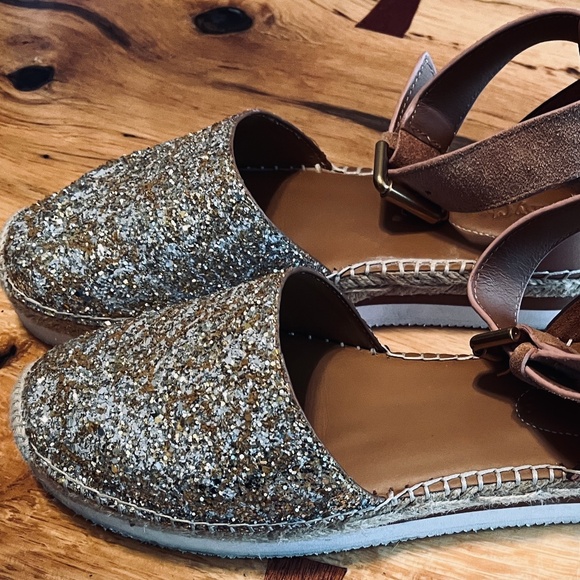 SEE BY CHLOE Women's Sparkly Espadrilles US7 Gold & Silver  Originally $200 - Picture 2 of 6